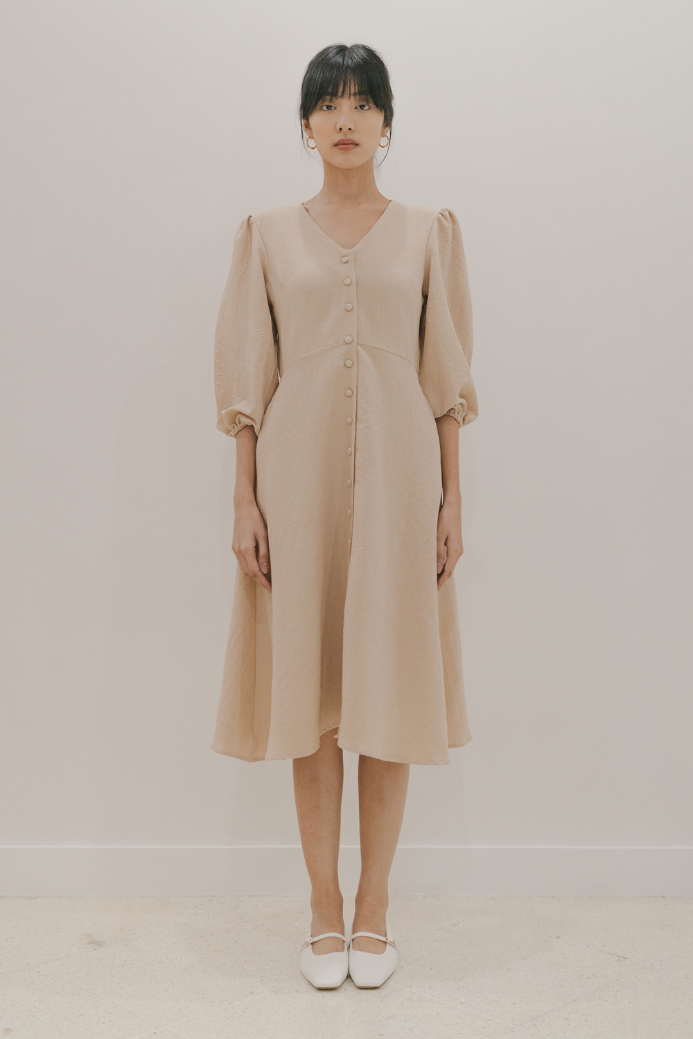 Beige button down deals dress