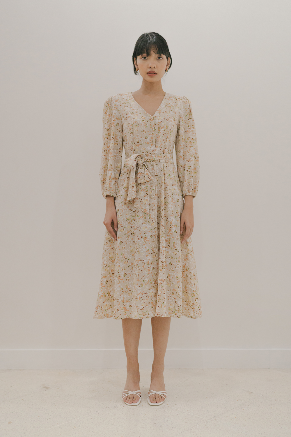 Handa Button Down Dress in Brown Floral (30% OFF)